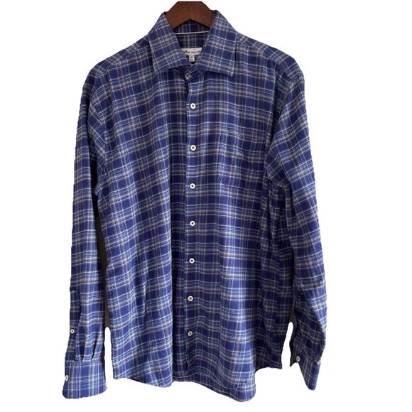 Peter Millar Men's XL Autumn Lightweight Flannel Shirt Blue Plaid Button Down - Picture 2 of 15